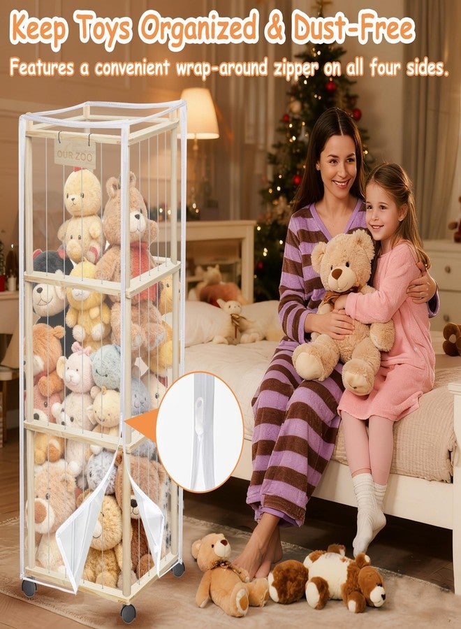 yofit 56 Inch Toy Organizer and Stuffed Animal Storage with Wheels - Zoo Storage Tower with Removable Dust-Proof Cover & Elastic Bands | for Playroom, Bedroom, Living Room Organization - Image 2